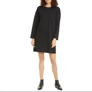 Eileen Fisher Viscose Stretch Scoop Neck Long Sleeve Split Hem Mini Dress